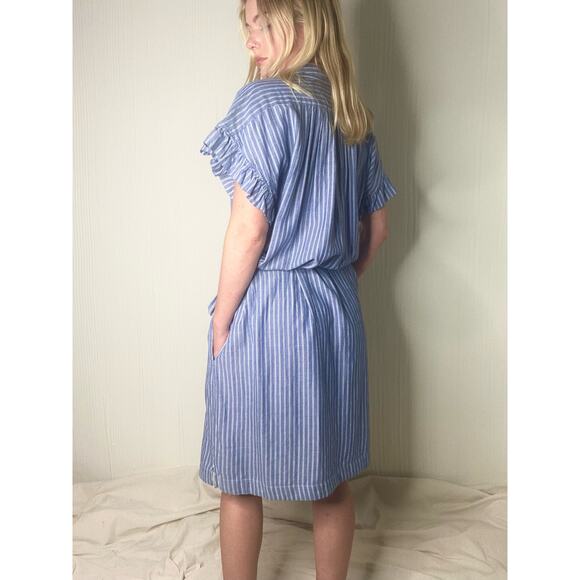 ISABELLA SINCLAIR Chambray Pinstripe Flutter Sleeve Mini Cotton Dress US LARGE - Picture 7 of 16
